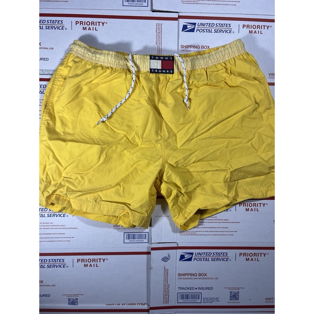 Vintage Y2K Tommy Hilfiger Athletica Mens Yellow Swim Trunks Shorts Size L‎ - Picture 2 of 4